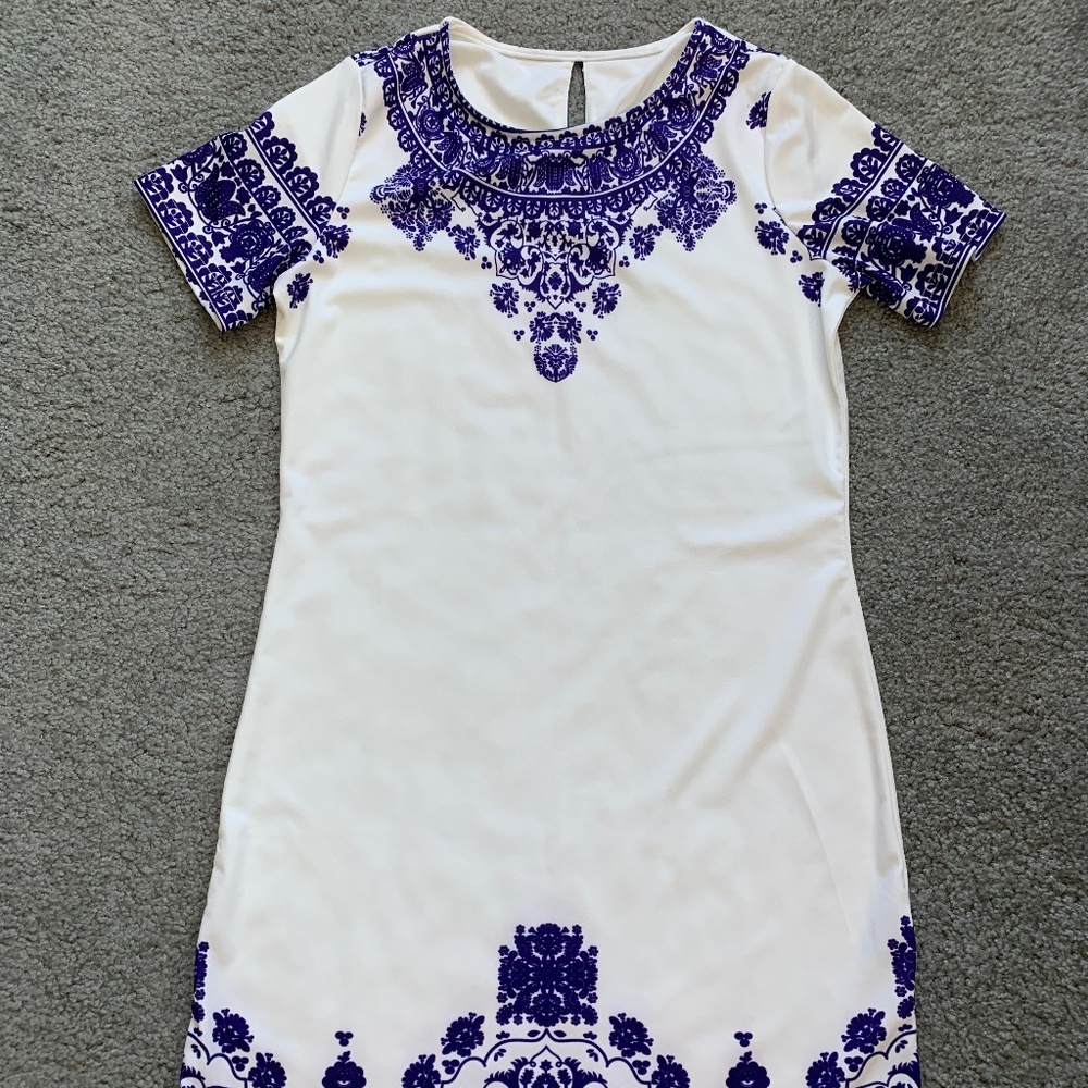 EUC White & Blue Print Dress